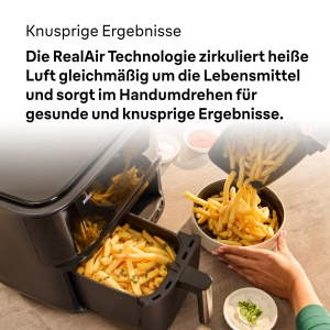 Braun Air Fryer TwinCook 3 TD3030IBK Air Fryer 2 camere 8L 4L 4L 80-200deg Airfryer cu functie de sincronizare 8 programe curatare usoara 2850W negru - Img 4
