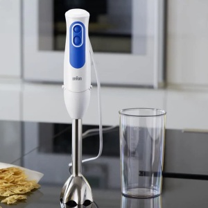 Braun Blender de mana MQ 3000 Smoothie+ - Blender de mana MultiQuick 3 cu baza de blender din otel inoxidabil, 700 wati, incl. Vas blender de 600 ml, alb/albastru - Img 2