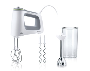 Braun MultiMix 5 HM 5107 Mixer de mana - Mixer de mana cu control continuu al vitezei, incl. tel, carlig pentru aluat, blender de mana si ceasca de amestecare si masurare de 600 ml, 750 wati, alb - Img 1