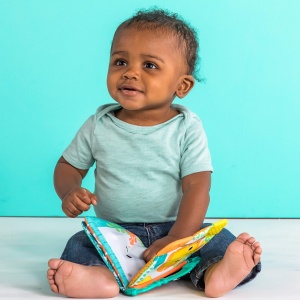 Bright Starts, Teethe & Read, jucarie de prindere pentru zornait, carte din tesatura si carte cu imagini cu animale din tesatura, carte trosnita, dentitie pentru a calma gingiile, jucarii pentru bebelusi si copii mici de la 3 luni - Img 6