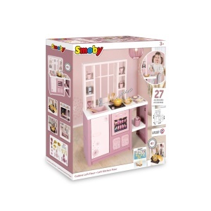 Bucatarie de jucarie Smoby Loft Fleur, cu 27 accesorii, cuptor, frigider, 74x29x96 cm, pentru copii 3 - Img 9