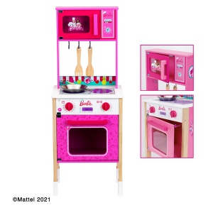 Bucatarie de Jucarie Theo Klein 7319 Barbie Epic Chef, 36 cm, din Lemn, Roz - Img 4
