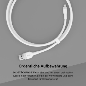 Cablu de incarcare Belkin BoostCharge Flex USB-ALightning, 3 m, MFi, Alb - Img 5
