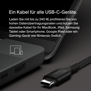 Cablu de incarcare USB-C Belkin BoostCharge, 240 W, 1 m, Negru - Img 6