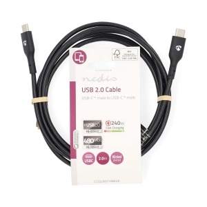 Cablu USB 2.0 Nedis USB-C - 240 W, 480 Mbps, 2 m, Negru - Img 3
