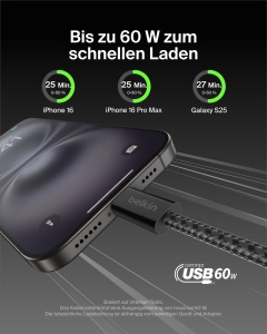 Cablu USB-C Belkin, 1.5m, 60W, flexibil, negru - Img 2
