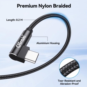 Cablu USB-C OTraki 0.2M 90 Grade, 3A, Nylon, pentru iPhone 17e16, Samsung Galaxy S26 - Img 5