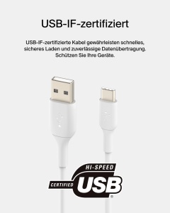 Cablul USB-C Belkin BoostCharge, 1m, Alb, pentru iPhone, Samsung, Google Pixel - Img 3