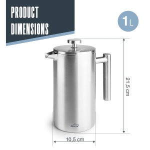 Cafetiera manuala Lacor 62141 otel inoxidabil dublu strat filtru fin 1 litru - Img 2