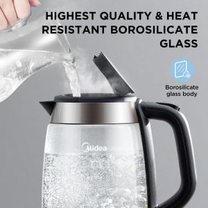 Cafetiera Midea Wasserkocher 1,7 Litri, 2200 Watt, Borosilikat, LED Albastru - Img 4