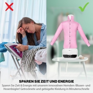 Calcare automata a camasilor Clatronic | pentru camasi, bluze, camasi si pantaloni fara sifonare | inlocuieste statia de calcat cu abur sau cu abur | Manechin de calcat cu 1200 de wati puternici | Masina de calcat HBB 3734 - Img 2