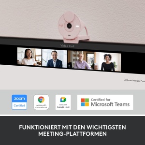 Camera web Logitech Brio 300 Full HD cu ecran de confidentialitate, microfon cu anulare a zgomotului, USB-C, certificata pentru Zoom, Microsoft Teams, Google Meet, Streaming, Corectie automata a luminii - Roz - Img 8