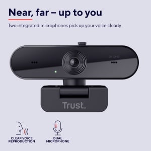 Camera web Trust Taxon 2K QHD realizata din 85% plastic reciclat, PC cu camera USB 2560x1440p cu husa, focalizare automata, unghi larg, 2 microfoane, camera video pentru conferinte, apeluri video, Skype, Teams, Zoom - Img 6