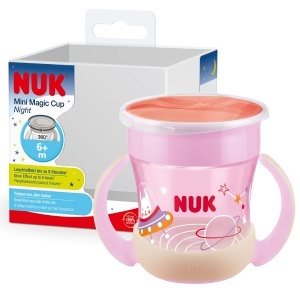 Cana pentru copii NUK Mini Magic Cup Night 160 ml 6 luni luminoasa in intuneric roz BPA-free