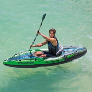 Canoe gonflabila Intex Challenger K1 Kayak 1 Man cu vasle din aluminiu si pompa de mana, verde/albastru - Img 4