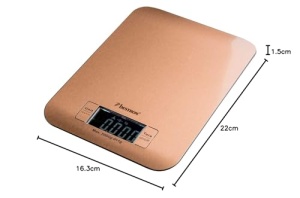 Cantar de bucatarie Bestron, cantar digital de bucatarie cu afisaj LCD mare, 4 unitati de cantarire: kg, grame, uncii si lire sterline, capacitate de incarcare 5 kg, precizie ridicata pe +/-1g, incl. baterie, culoare: cupru - Img 2