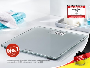 Cantar digital compact Soehnle Style Sense pentru 300 de persoane cu banda de rulare foarte mare, cantar cu afisaj LCD usor de citit, cantar de baie cu design extraplat, cantar de caroserie din sticla securizata - Img 2