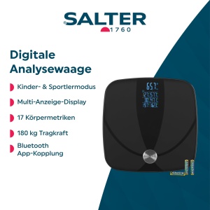Cantar digital Salter, analiza corp, 180 kg capacitate, 17 metrici, negru - Img 2