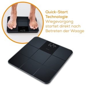 Cantar din sticla Beurer GS 235, cantar digital de baie cu afisaj magic, suprafata antiderapanta cu aspect de gresie mata, pornire si oprire automata, negru - Img 3