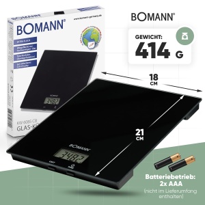 Cantare de bucatarie Bomann digitale | Precizie ridicata | Pasi de 1g | pana la 5 kg | Functie de cantarire | sticla stabila | gr, lb:oz, ml + unitate de cupa | Cantar digital de bucatarie | Cantar de bucatarie KW 6085 CB negru - Img 7