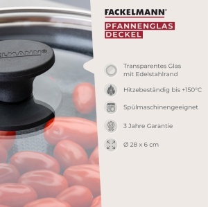 Capac transparent pentru tigaie Fackelmann 28cm, rezistent la caldura, maner bakelit, negru - Img 2