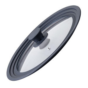 Capac Universala din Sticla Fackelmann 242628 cm, Cu Margina de Silicon Negru