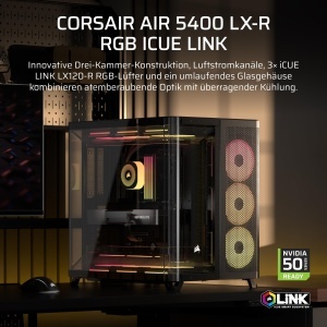 Carcasa PC Corsair AIR 5400 LX-R RGB, Mid-Tower, Negru, Design Inovator - Img 2
