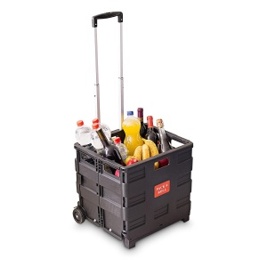 Carucior de cumparaturi Relaxdays, pliabil, capacitate 35 kg, negru