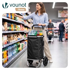 Carucior de cumparaturi VOUNOT cu 58L, roti mari, aluminiu, negru - Img 2