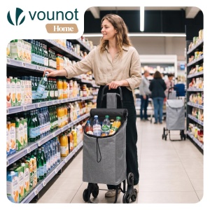 Carucior de cumparaturi VOUNOT cu 6 roti, capacitate 32L, gri - Img 2