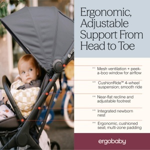 Carucior Ergobaby Metro3 cu functie de culcare, 0-22 kg, Compact, Gri - Img 3