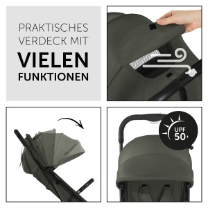 Carucior Hauck Travel N Care Dark Olive compact si usor cu functie de inclinare si protectie solara UPF 50 - Img 3