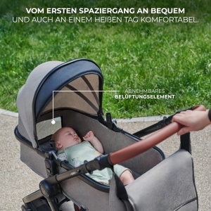 Carucior Kinderkraft ESME 3 in 1 set complet de pana la 26 kg, Sisteme de calatorie pentru carucior combinate cu scaun auto pentru bebelusi I-size 40-75 cm, Pliabil, Pozitie culcat, Gri - Img 6