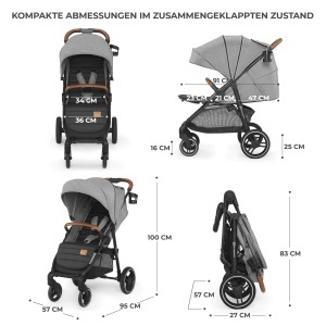 Carucior Kinderkraft GRANDE PLUS, 0-22 kg, 4 roti cu suspensie, gri - Img 8