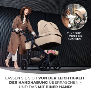 Carucior Kinderkraft NEW 3 in 1, Set complet pana la 22 kg, Scaun auto pentru copii I-Size 40-75 cm in set, Carucior combinat cu sac pentru picioare, Baldachin impermeabil cu UPF50+, pliabil, pozitie culcat, negru - Img 2