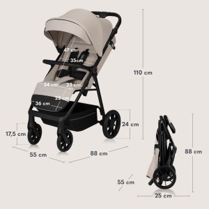 Carucior LIONELO IVA pentru copii 0-4 ani, 22 kg, cu roti PU si copertina XXL - Img 9