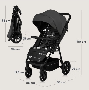 Carucior Lionelo Mira pentru copii 0-4 ani, 22 kg, roti 360, umbrela UPF50 - Img 9