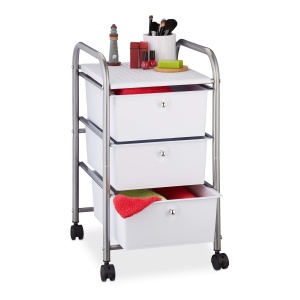 Carucior pentru baie Relaxdays cu 3 sertare, metal si plastic, 60x33x39 cm, argintiu
