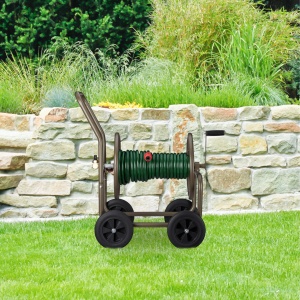 Carucior pentru furtun Relaxdays, capacitate 60m, 4 roti, metalic, culoare maro - Img 2