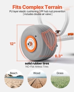 Carucior pentru kayak VEVOR 158 kg, cu roti PU de 30,5 cm si curele de fixare - Img 3