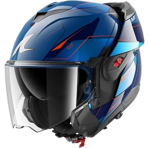 Casca moto SHARK OXO MEKARIUM, Polycarbonat, Visor mare, Albastru-Crom-Portocaliu