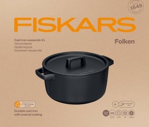 Caserola din fonta Fiskars Folken, 4 l, emailata, neagra - Img 6