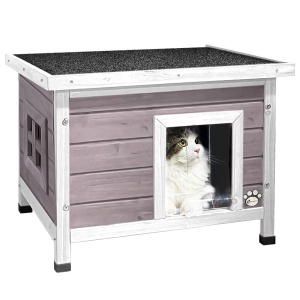 Caserola pentru pisici VOUNOT, 57x45x43 cm, gri, cu acoperis din bitum