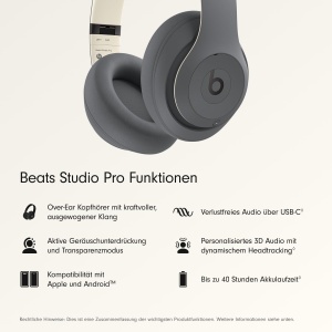 Casti audio Beats Studio Pro, Bluetooth, Noise Cancelling, Sandgrau - Img 2