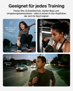 Casti audio Belkin SoundForm ActiveFit, Bluetooth, 36 ore autonomie, waterproof, negru - Img 3