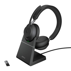 Casti audio Jabra Evolve2 65 cu suport de incarcare, anulare zgomot, negru