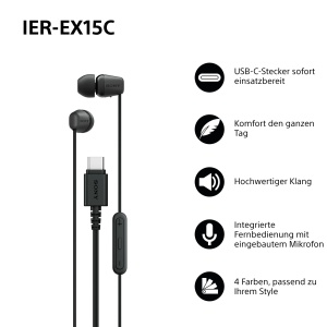 Casti audio Sony IER-EX15C, USB-C, negru, sunet clar si puternic - Img 2