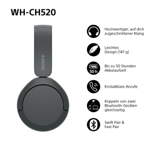 Casti audio Sony WH-CH520, Bluetooth, 50 ore autonomie, negru - Img 3