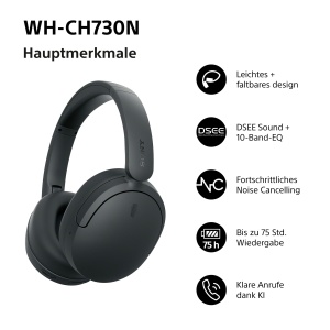 Casti audio Sony WH-CH730N, Noise Cancelling, Bluetooth, Negru - Img 2