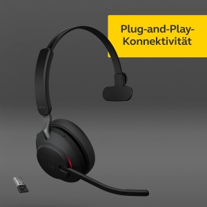 Casti fara fir pentru PC Jabra Evolve2 65 - Casti mono certificate UC cu anulare a zgomotului cu baterie de lunga durata - Adaptor Bluetooth USB-A - Negru - Img 6